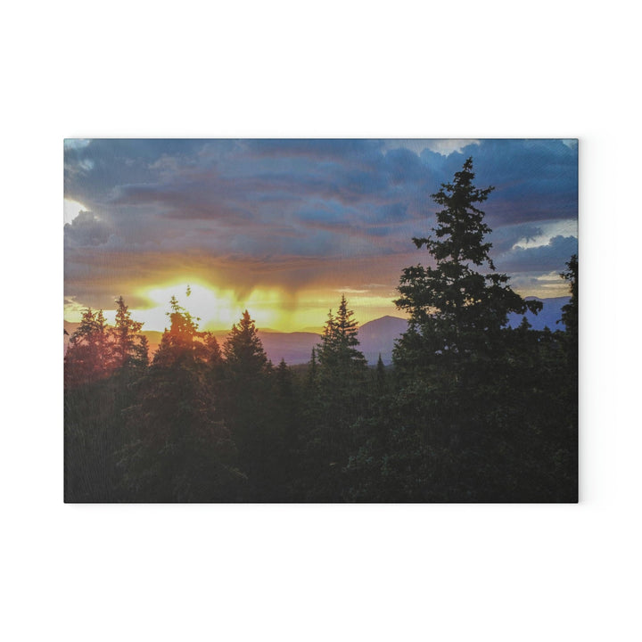 Rainy Sunset Through the Trees - Glass Cutting Board - Visiting This World