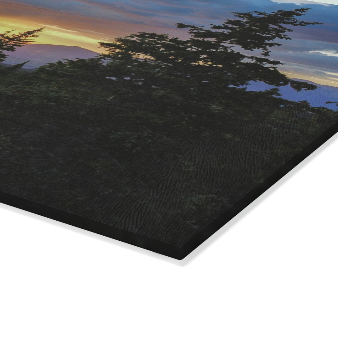 Rainy Sunset Through the Trees - Glass Cutting Board - Visiting This World