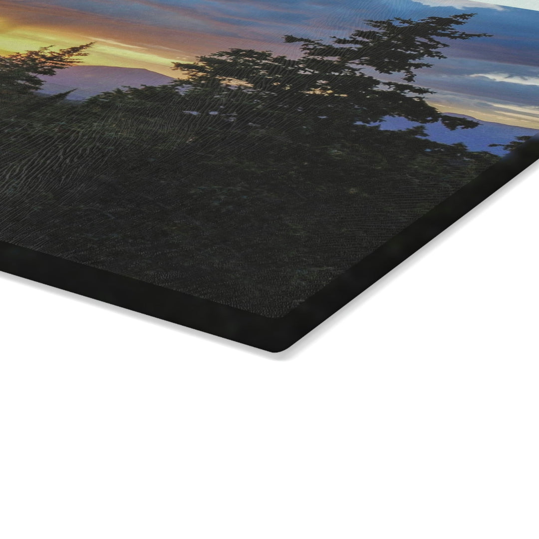 Rainy Sunset Through the Trees - Glass Cutting Board - Visiting This World