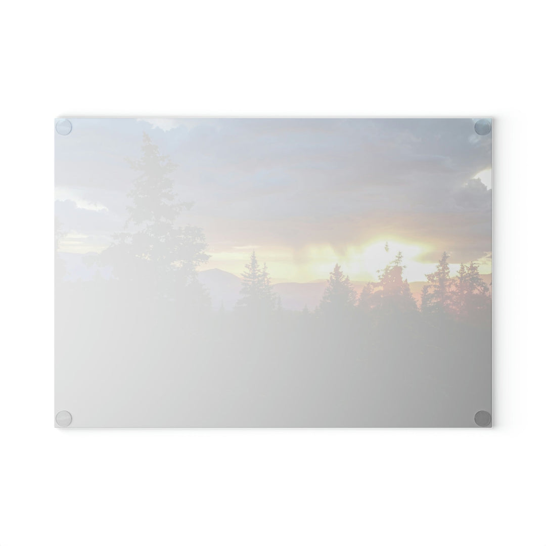 Rainy Sunset Through the Trees - Glass Cutting Board - Visiting This World