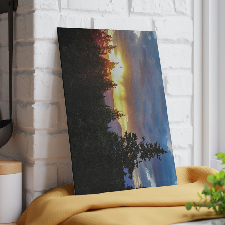 Rainy Sunset Through the Trees - Glass Cutting Board - Visiting This World