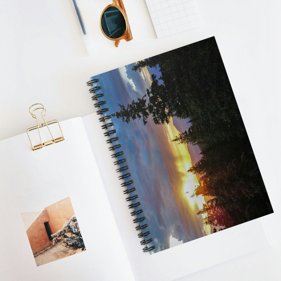 Rainy Sunset Through the Trees - Spiral Ruled Line Notebook - Visiting This World