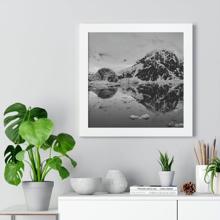 Reflected Calm in Black and White - Framed Print - Visiting This World