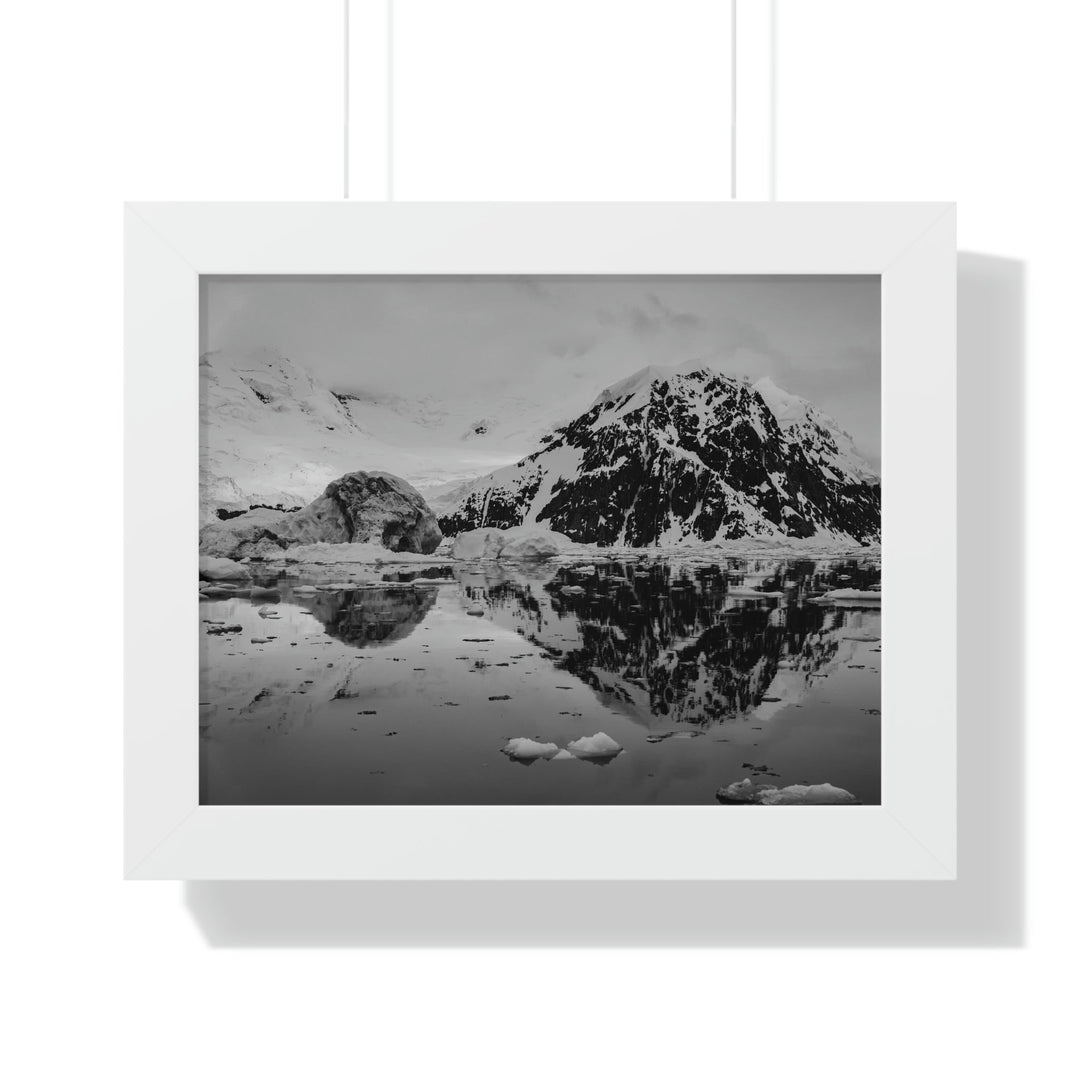 Reflected Calm in Black and White - Framed Print - Visiting This World