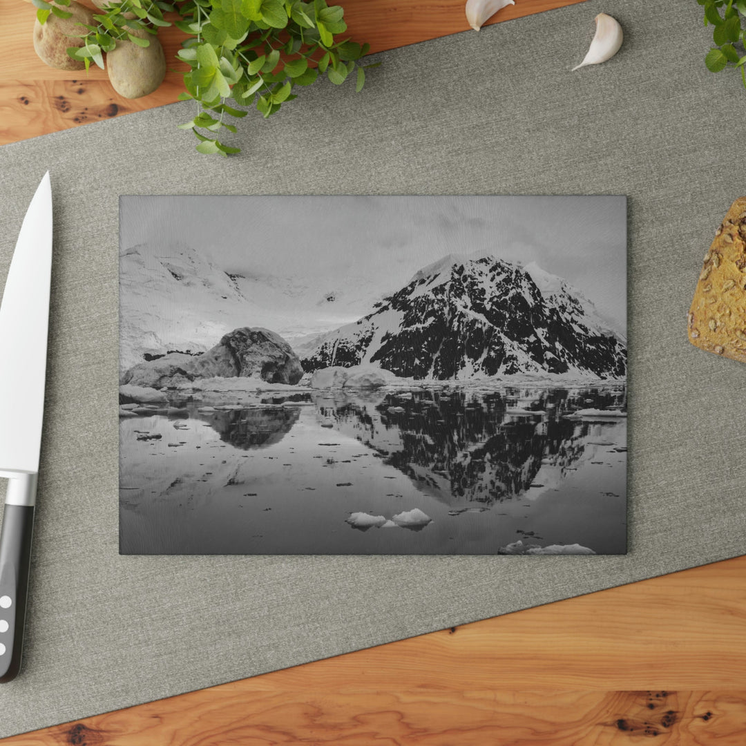 Reflected Calm in Black and White - Glass Cutting Board - Visiting This World