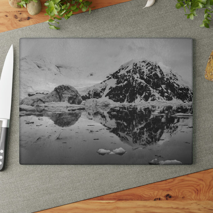 Reflected Calm in Black and White - Glass Cutting Board - Visiting This World