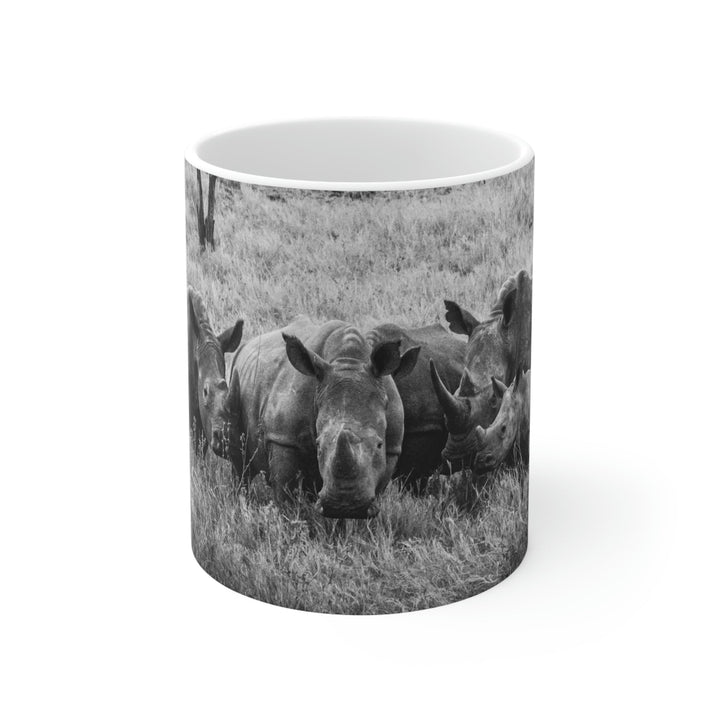 Rhino Family in Black and White - Ceramic Mug 11oz - Visiting This World