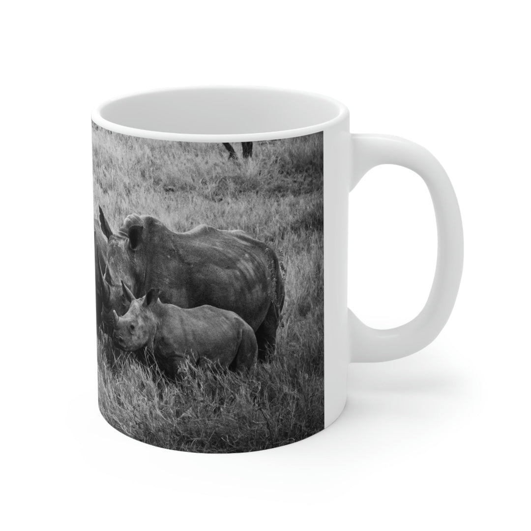 Rhino Family in Black and White - Ceramic Mug 11oz - Visiting This World