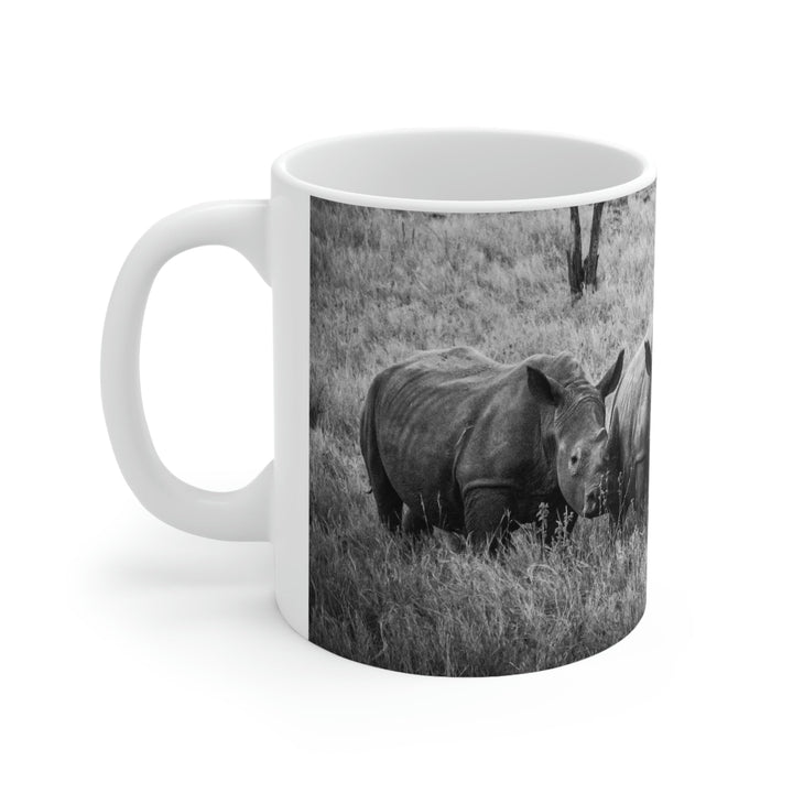 Rhino Family in Black and White - Ceramic Mug 11oz - Visiting This World