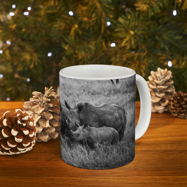 Rhino Family in Black and White - Ceramic Mug 11oz - Visiting This World