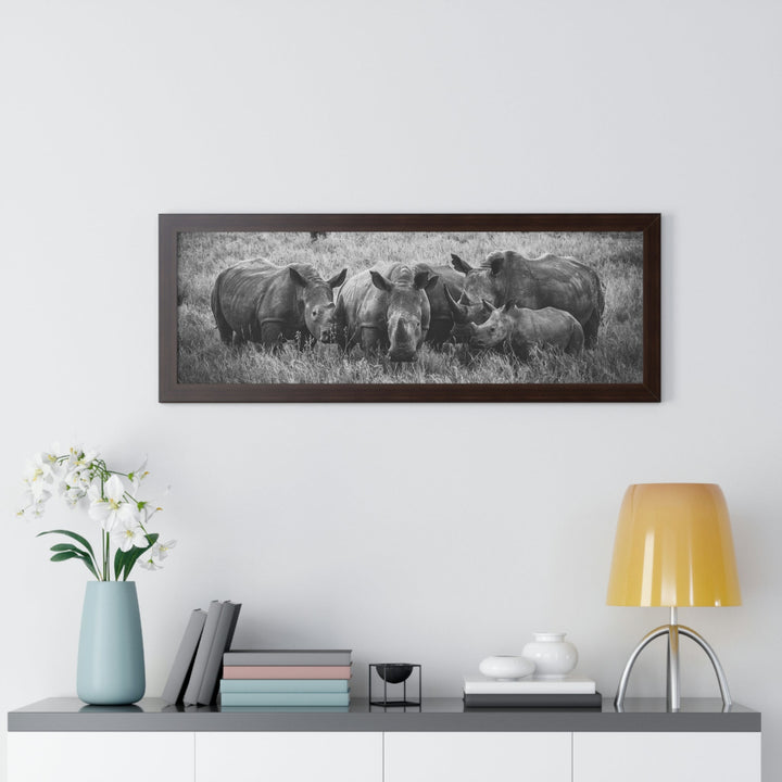 Rhino Family in Black and White - Framed Print - Visiting This World