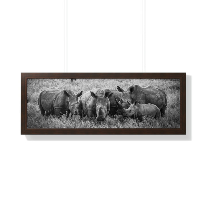 Rhino Family in Black and White - Framed Print - Visiting This World