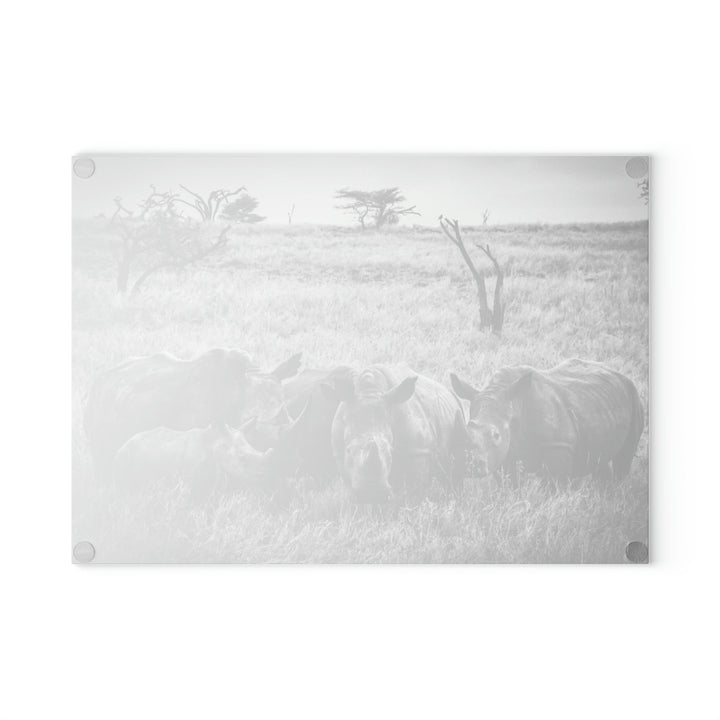 Rhino Family in Black and White - Glass Cutting Board - Visiting This World