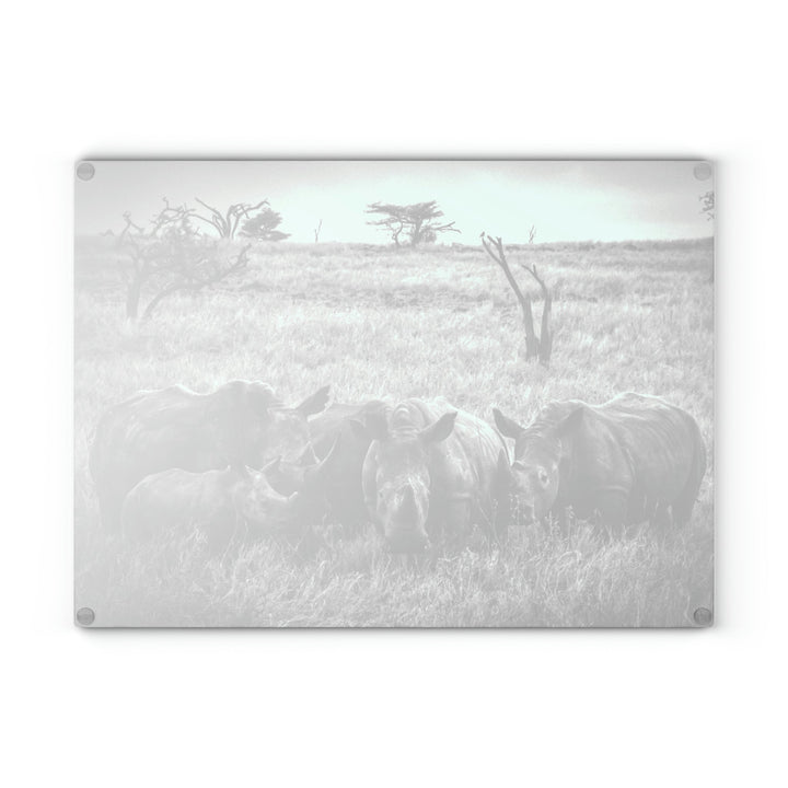 Rhino Family in Black and White - Glass Cutting Board - Visiting This World