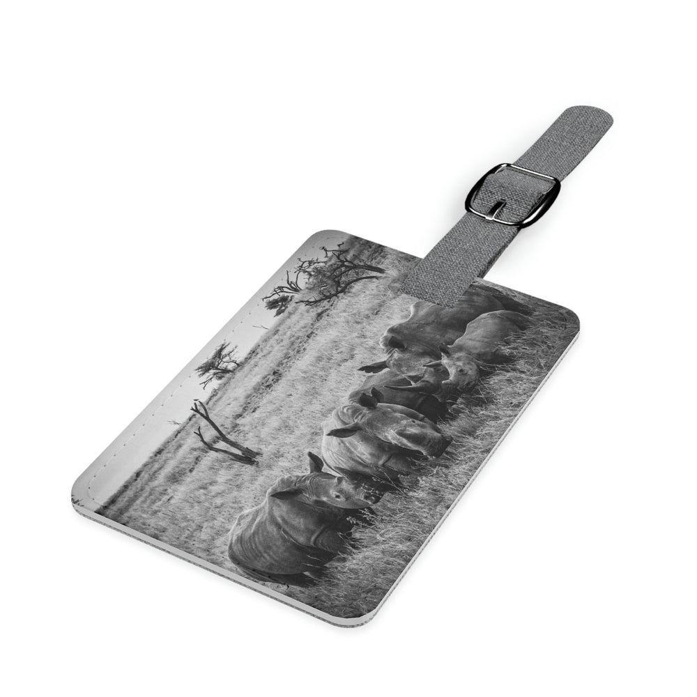 Rhino Family in Black and White - Luggage Tag - Visiting This World