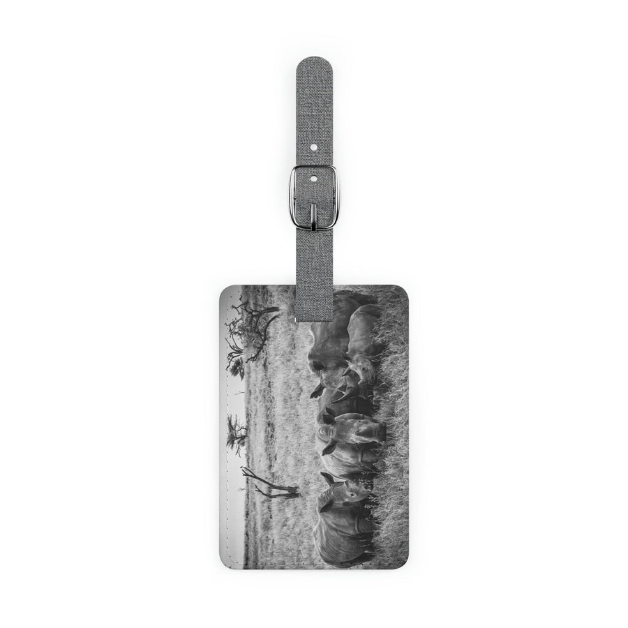 Rhino Family in Black and White - Luggage Tag - Visiting This World