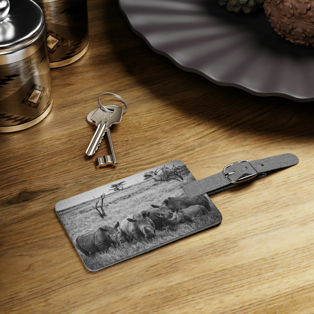 Rhino Family in Black and White - Luggage Tag - Visiting This World