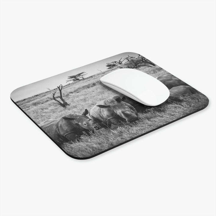 Rhino Family in Black and White - Mouse Pad (Rectangle) - Visiting This World