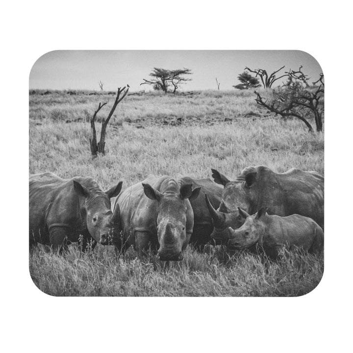 Rhino Family in Black and White - Mouse Pad (Rectangle) - Visiting This World