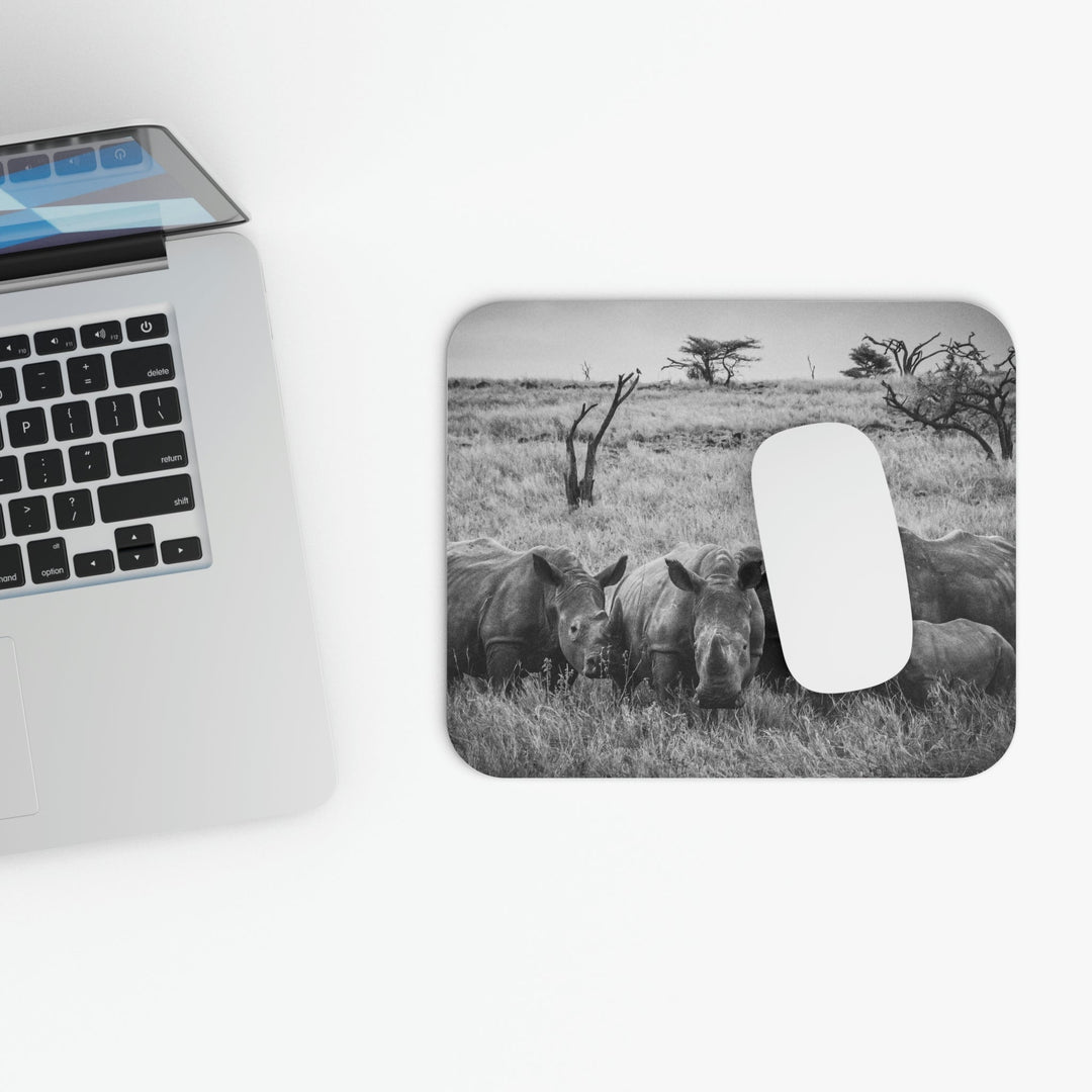 Rhino Family in Black and White - Mouse Pad (Rectangle) - Visiting This World