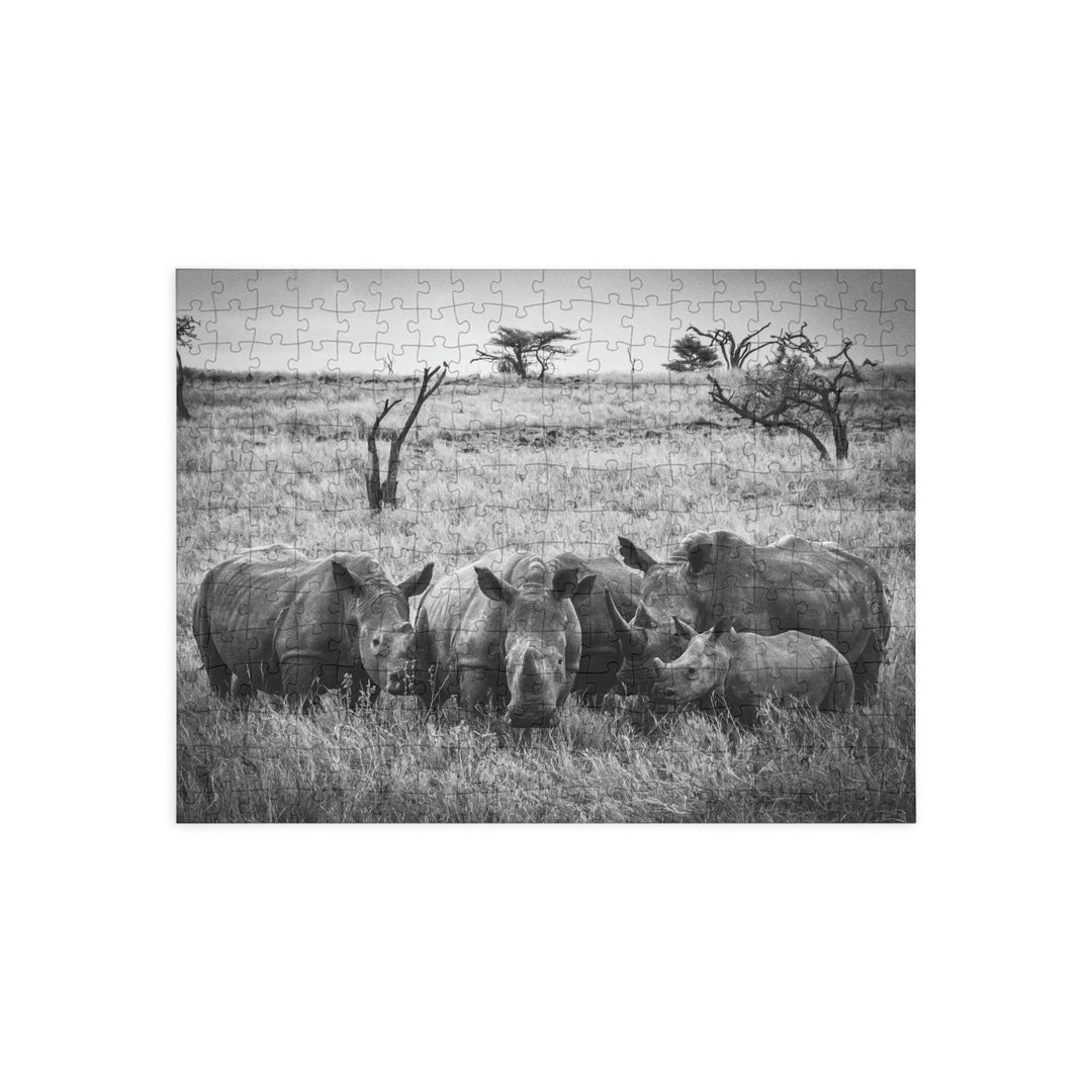 Rhino Family in Black and White - Nature Puzzle (96, 252, 500, 1000-Piece) - Visiting This World