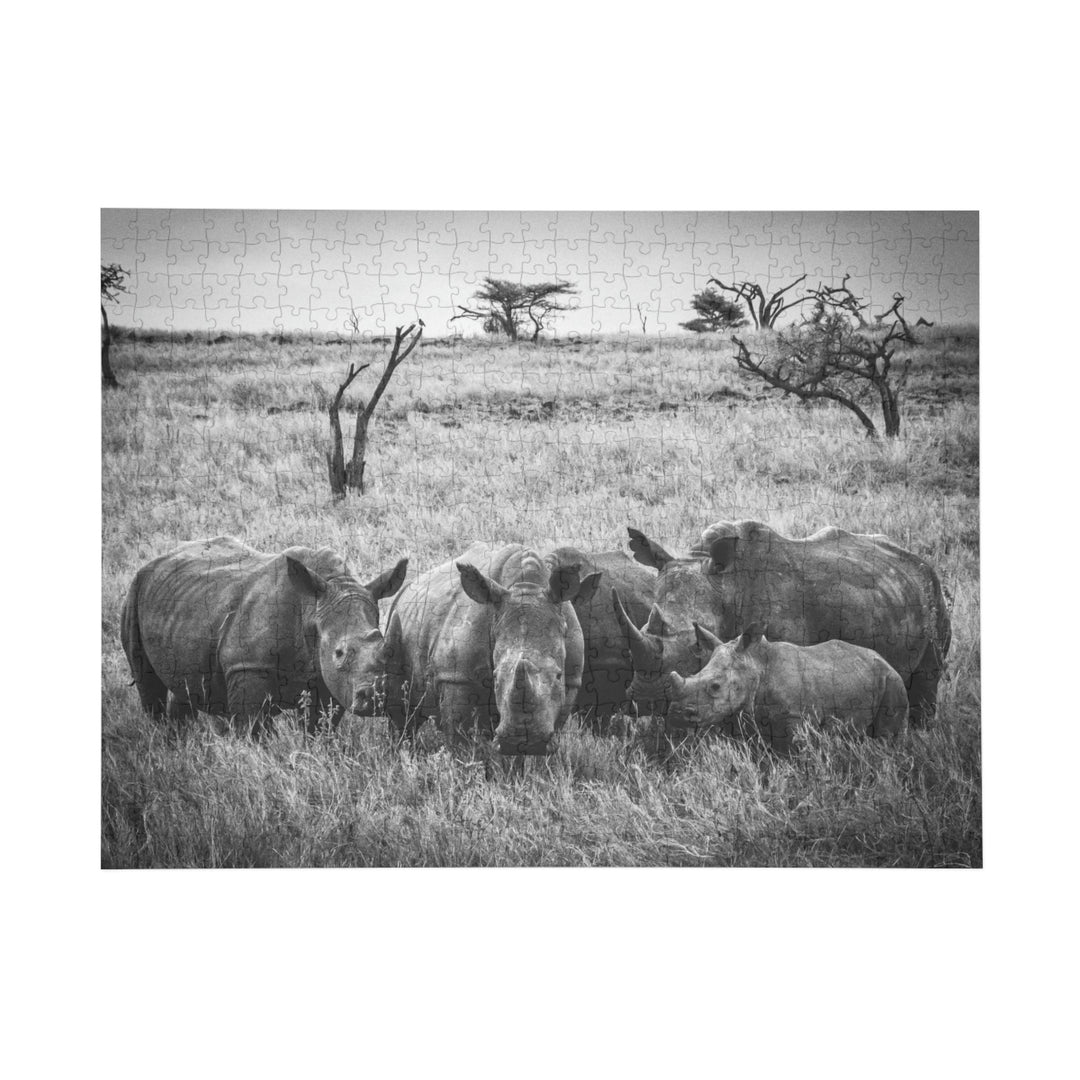 Rhino Family in Black and White - Nature Puzzle (96, 252, 500, 1000-Piece) - Visiting This World