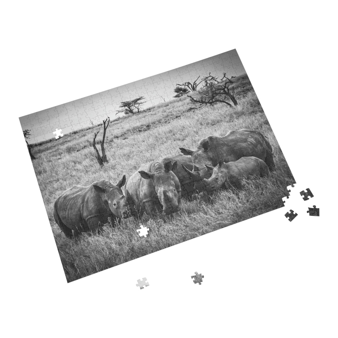 Rhino Family in Black and White - Nature Puzzle (96, 252, 500, 1000-Piece) - Visiting This World