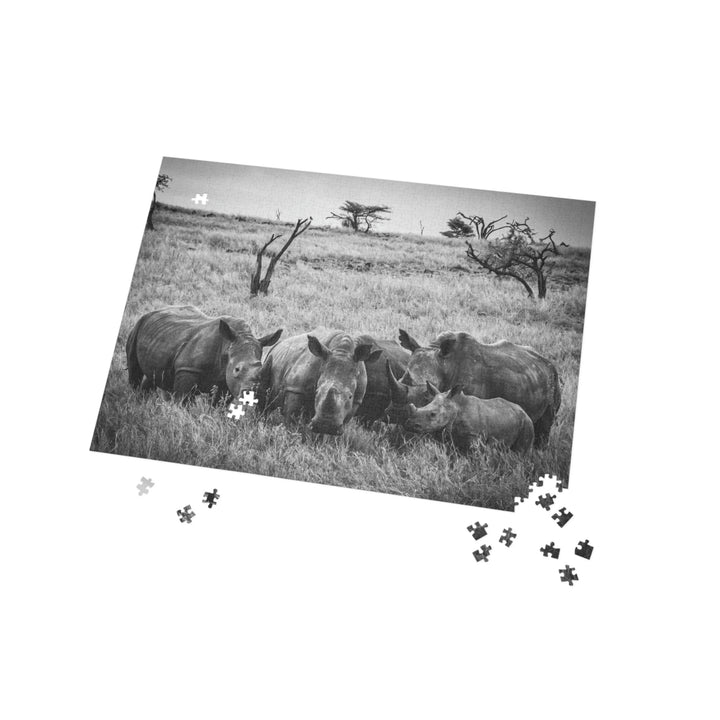 Rhino Family in Black and White - Nature Puzzle (96, 252, 500, 1000-Piece) - Visiting This World