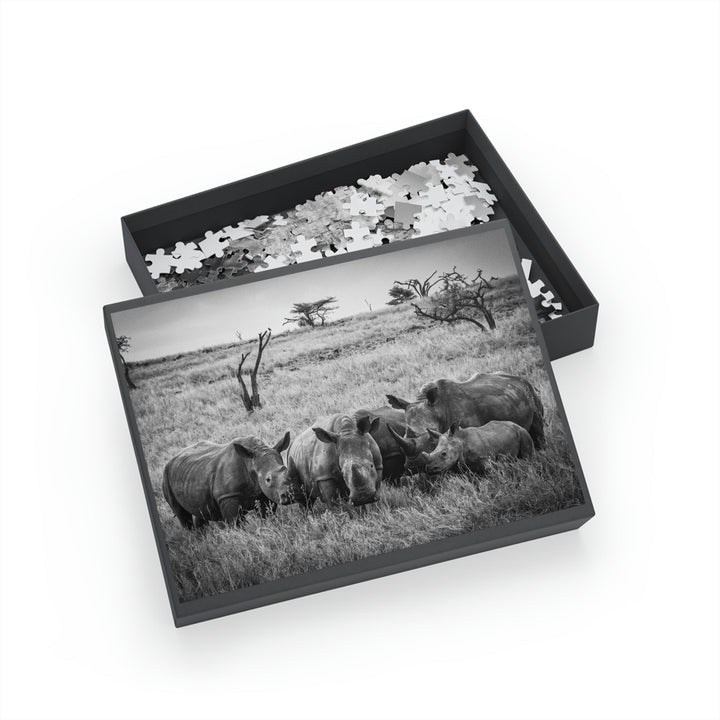 Rhino Family in Black and White - Nature Puzzle (96, 252, 500, 1000-Piece) - Visiting This World