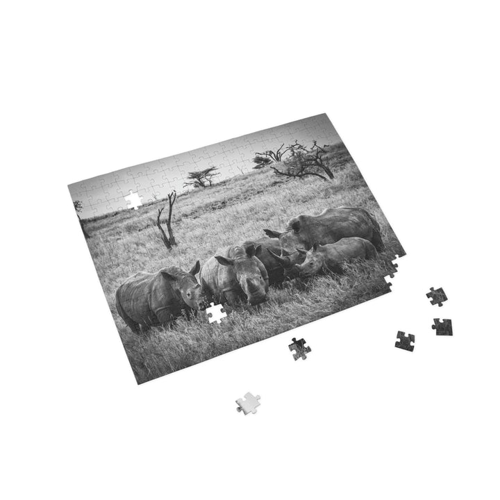 Rhino Family in Black and White - Nature Puzzle (96, 252, 500, 1000-Piece) - Visiting This World