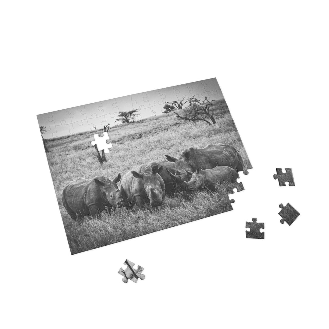 Rhino Family in Black and White - Nature Puzzle (96, 252, 500, 1000-Piece) - Visiting This World