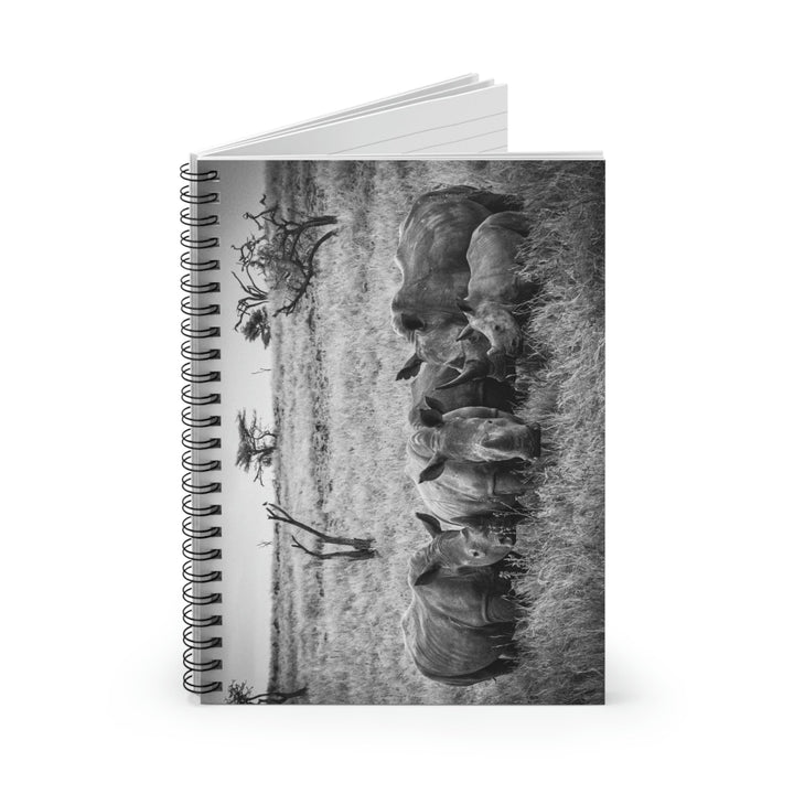 Rhino Family in Black and White - Spiral Ruled Line Notebook - Visiting This World