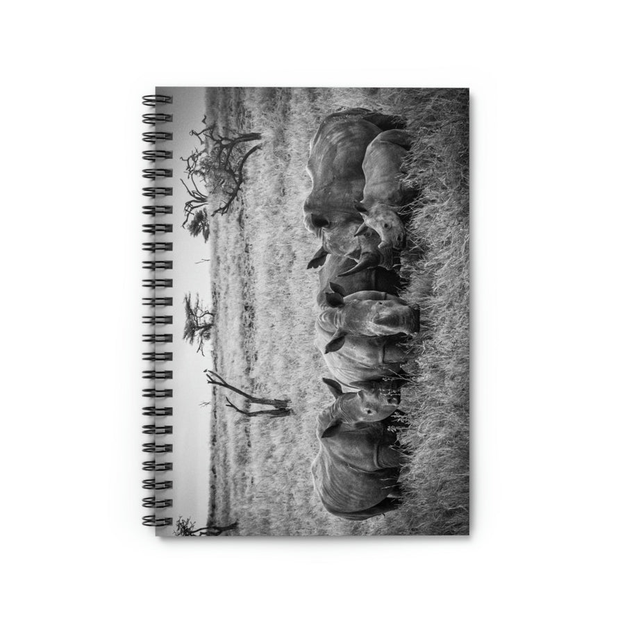 Rhino Family in Black and White - Spiral Ruled Line Notebook - Visiting This World