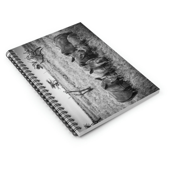 Rhino Family in Black and White - Spiral Ruled Line Notebook - Visiting This World