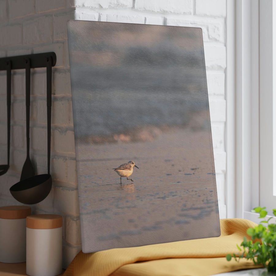 Sanderling in Soft Dusk Light - Glass Cutting Board - Visiting This World