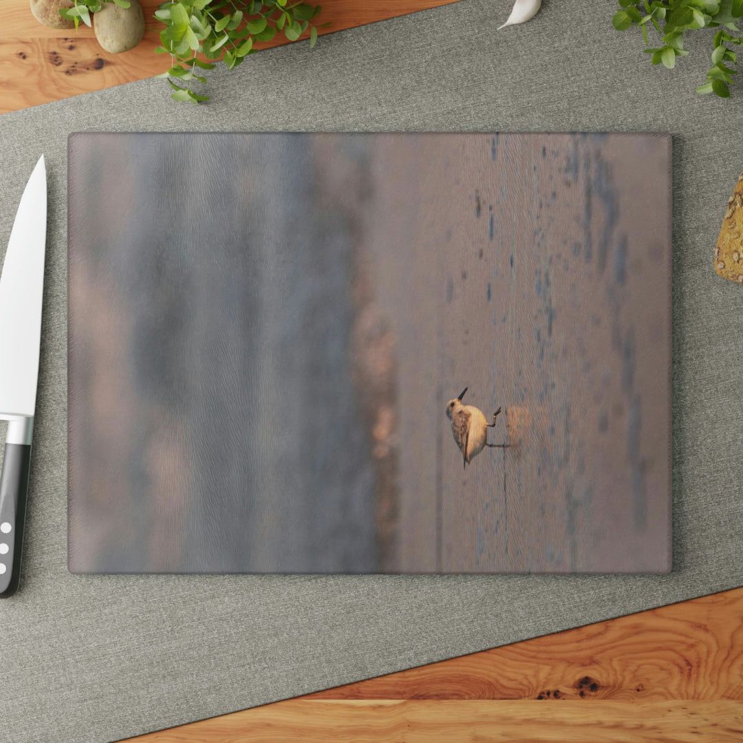 Sanderling in Soft Dusk Light - Glass Cutting Board - Visiting This World