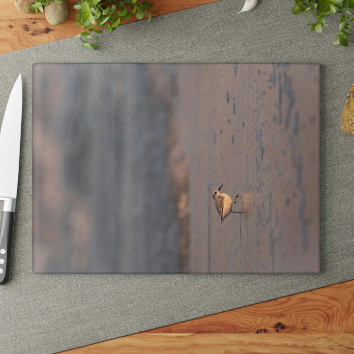 Sanderling in Soft Dusk Light - Glass Cutting Board - Visiting This World