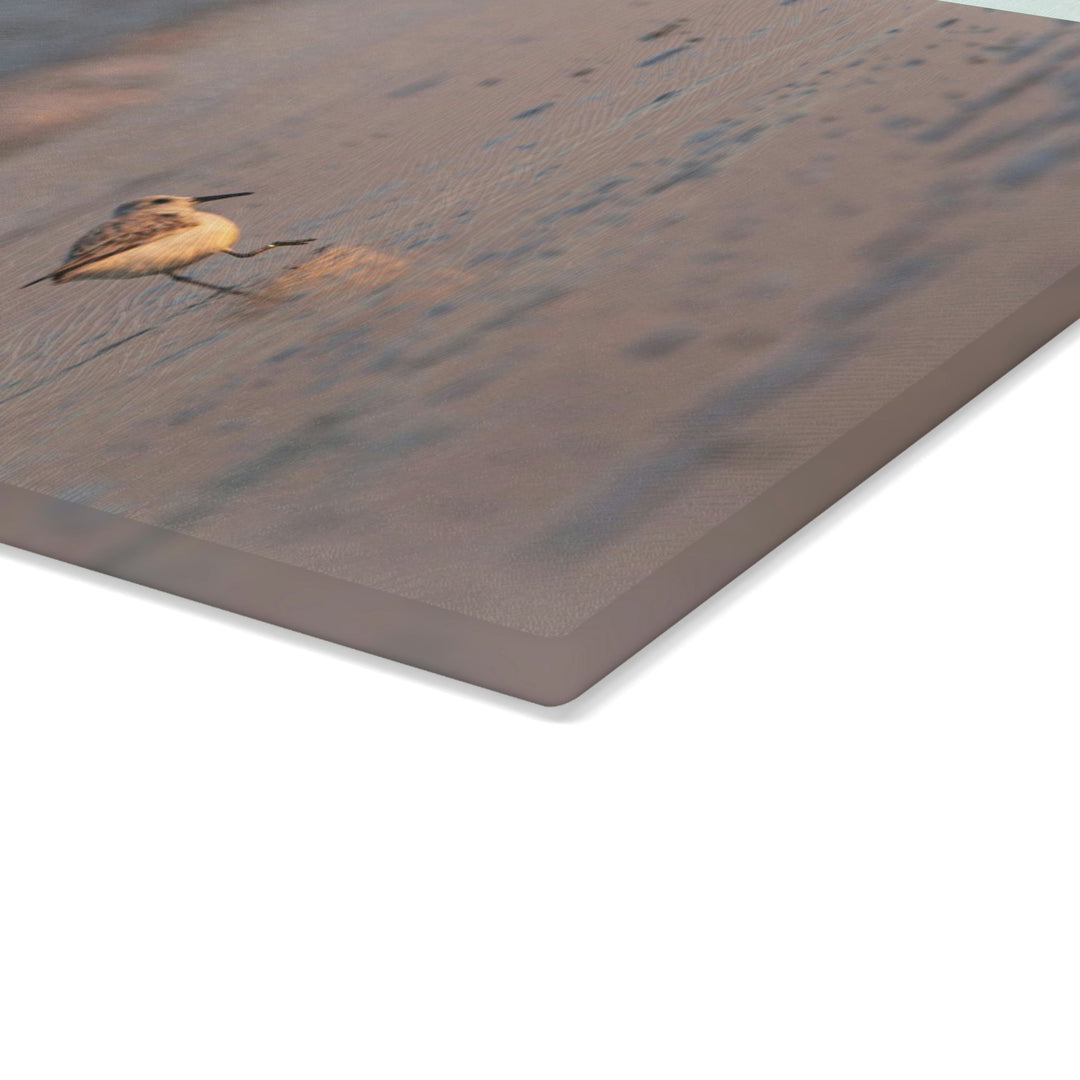 Sanderling in Soft Dusk Light - Glass Cutting Board - Visiting This World