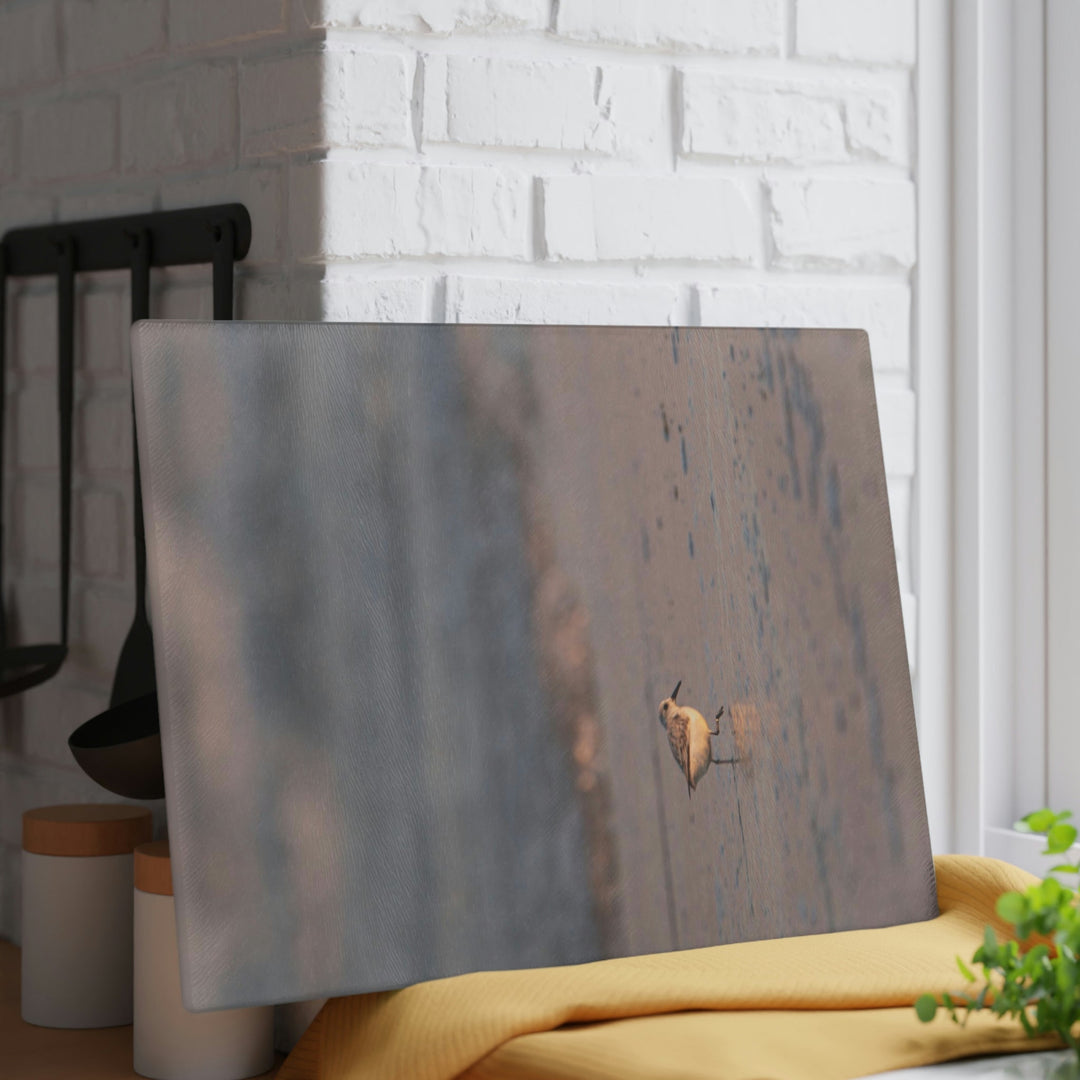 Sanderling in Soft Dusk Light - Glass Cutting Board - Visiting This World