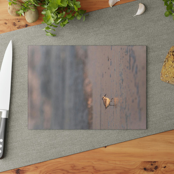 Sanderling in Soft Dusk Light - Glass Cutting Board - Visiting This World