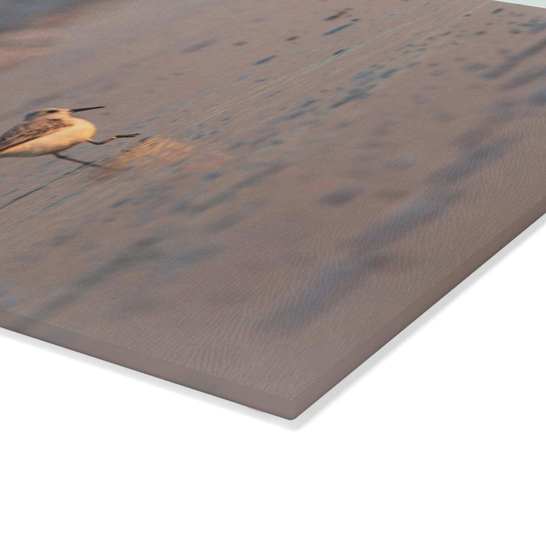 Sanderling in Soft Dusk Light - Glass Cutting Board - Visiting This World