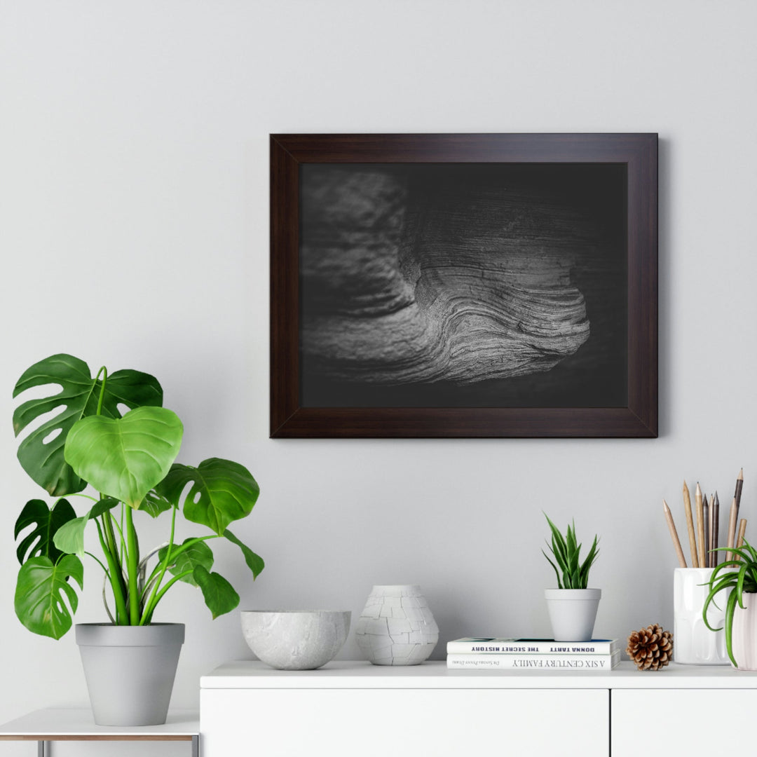 Sedimentary Rock Curves in Black and White - Framed Print - Visiting This World