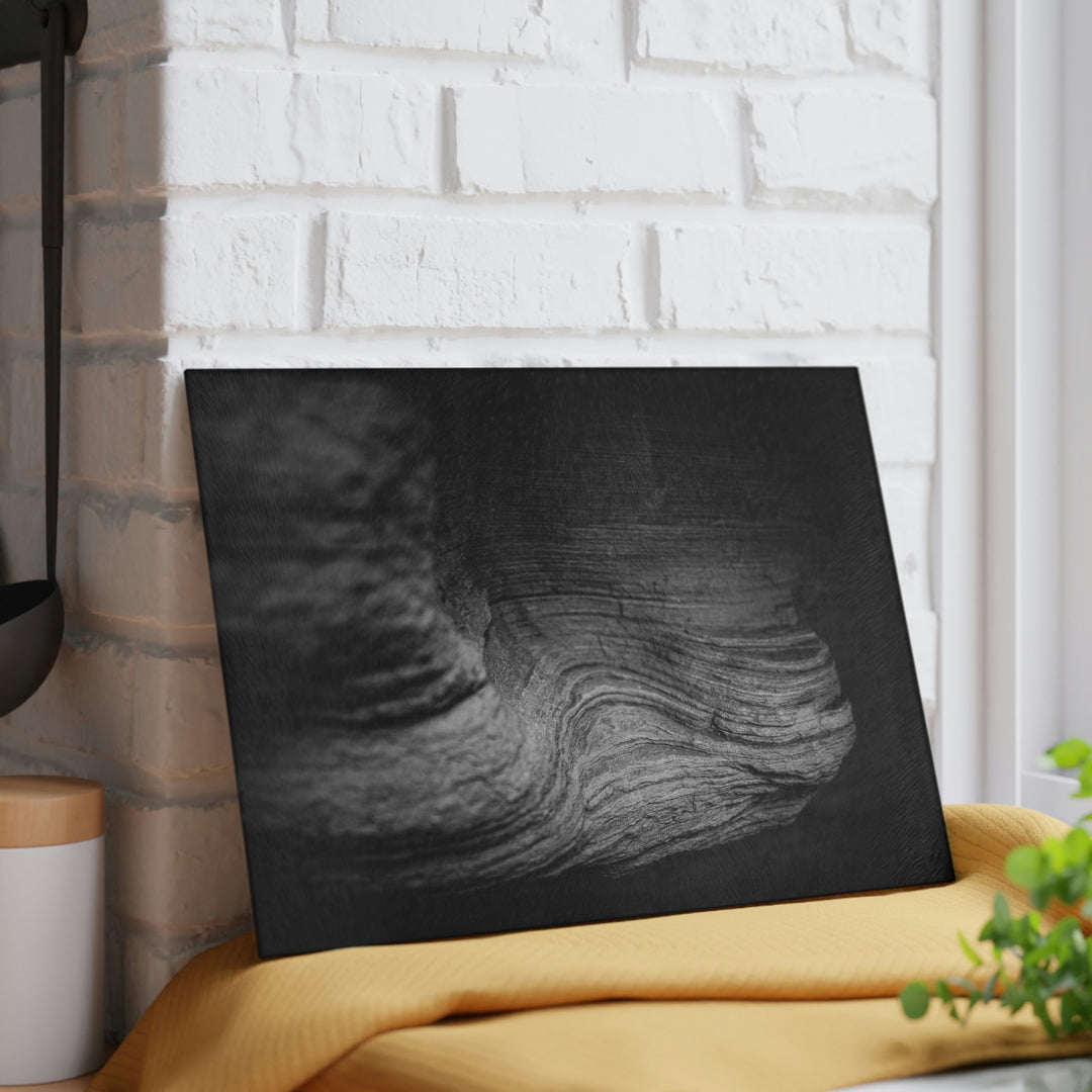 Sedimentary Rock Curves in Black and White - Glass Cutting Board - Visiting This World