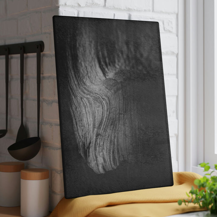 Sedimentary Rock Curves in Black and White - Glass Cutting Board - Visiting This World