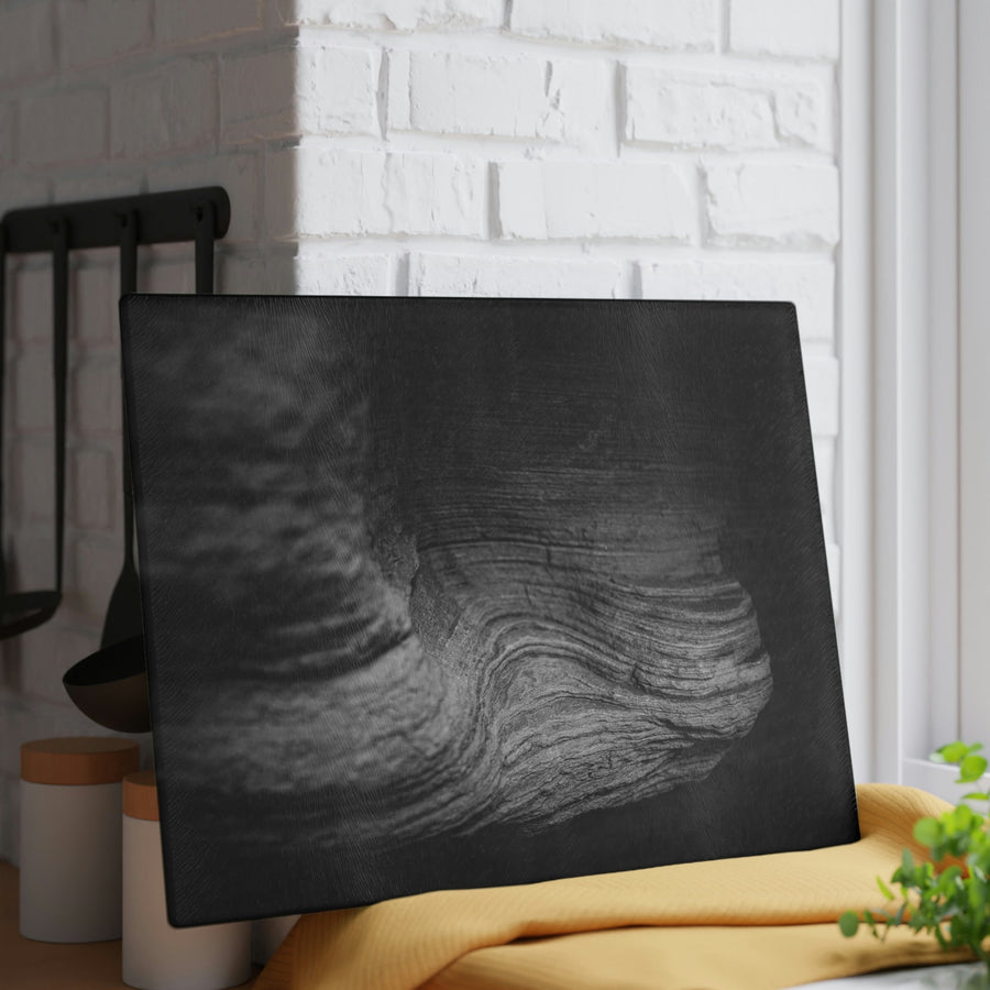 Sedimentary Rock Curves in Black and White - Glass Cutting Board - Visiting This World