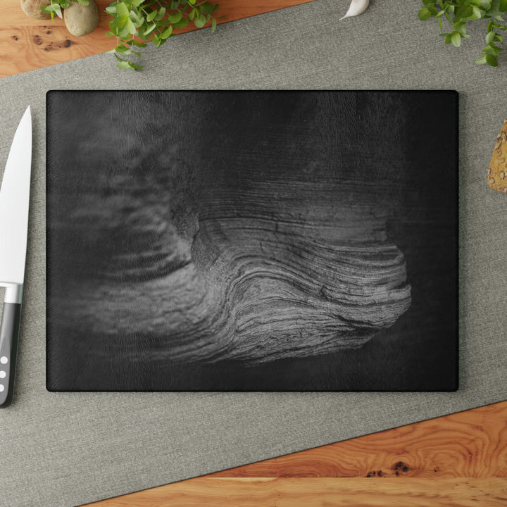 Sedimentary Rock Curves in Black and White - Glass Cutting Board - Visiting This World