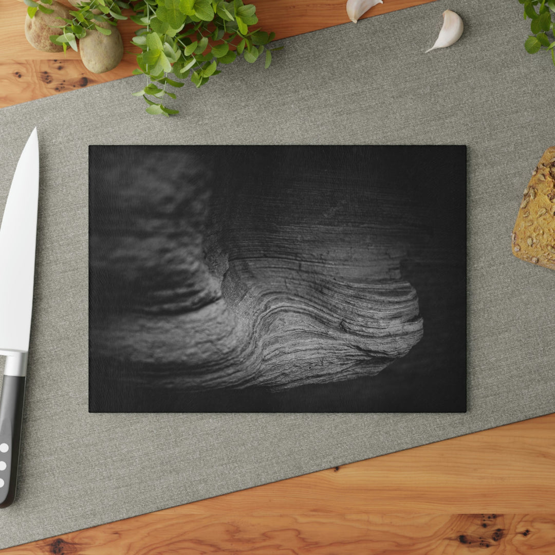 Sedimentary Rock Curves in Black and White - Glass Cutting Board - Visiting This World