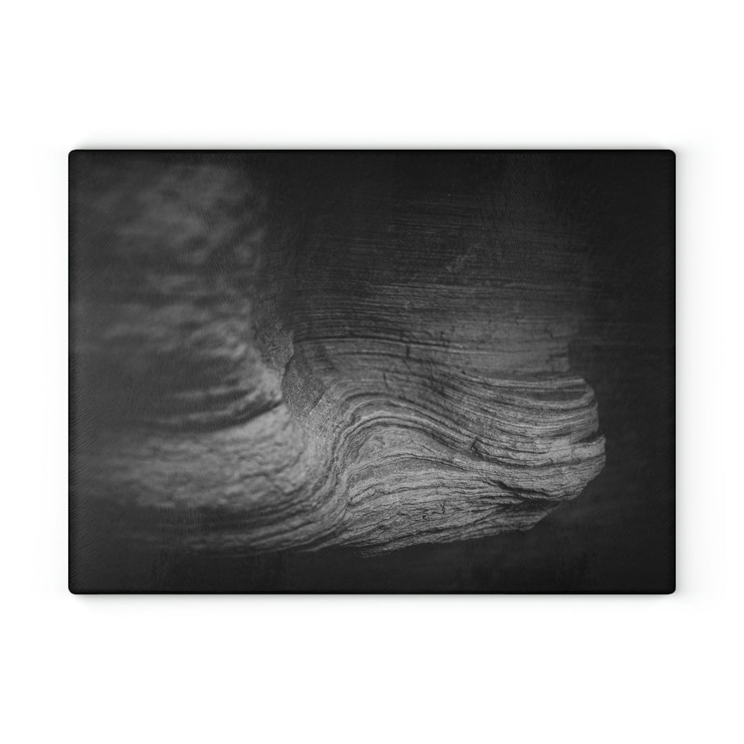 Sedimentary Rock Curves in Black and White - Glass Cutting Board - Visiting This World