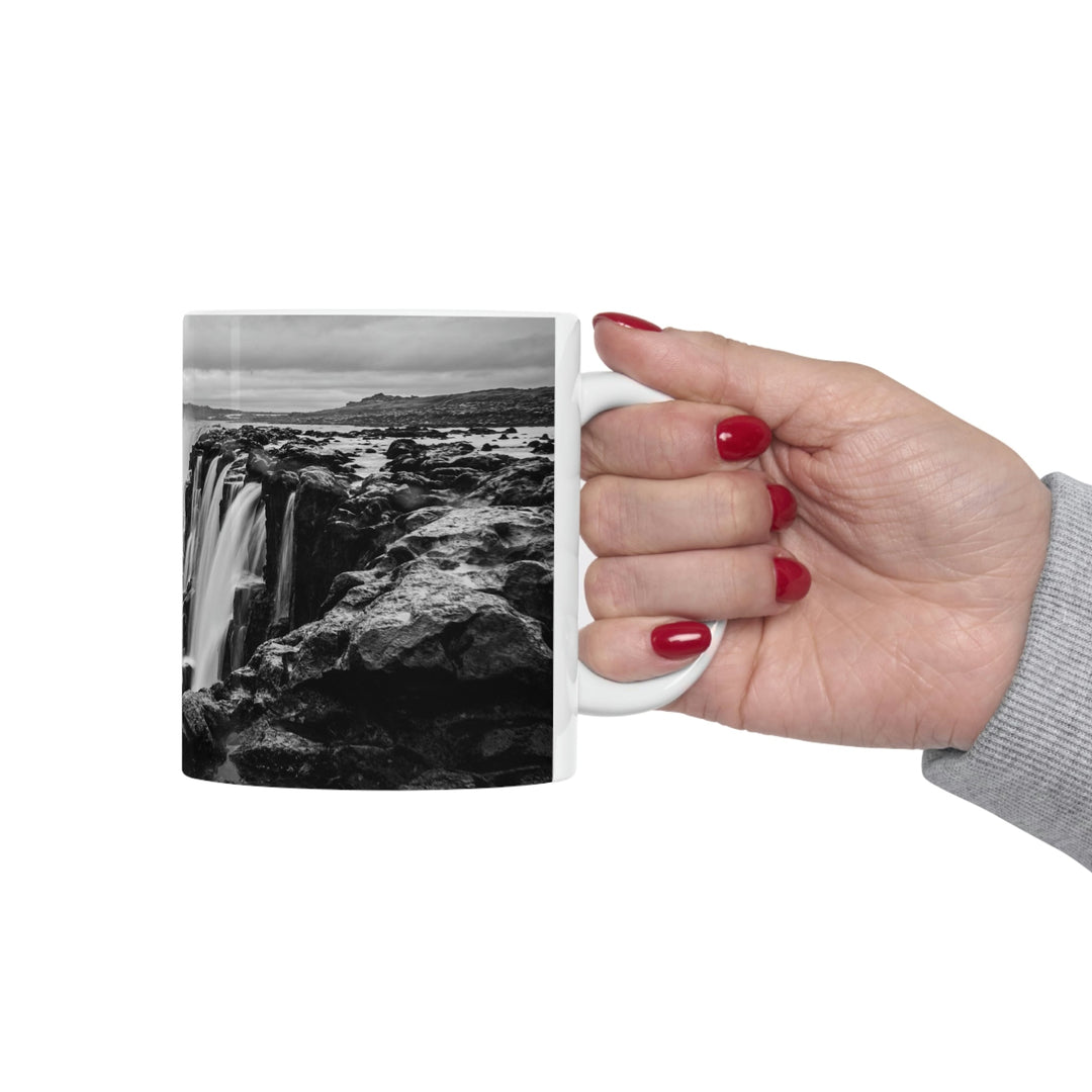 Selfoss in Black and White - Ceramic Mug 11oz - Visiting This World