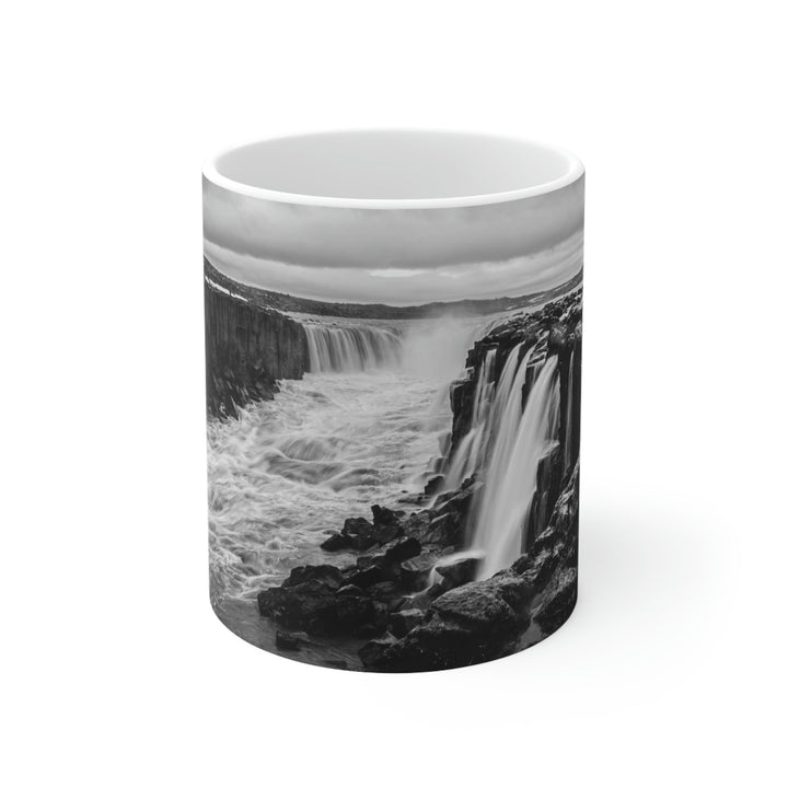 Selfoss in Black and White - Ceramic Mug 11oz - Visiting This World